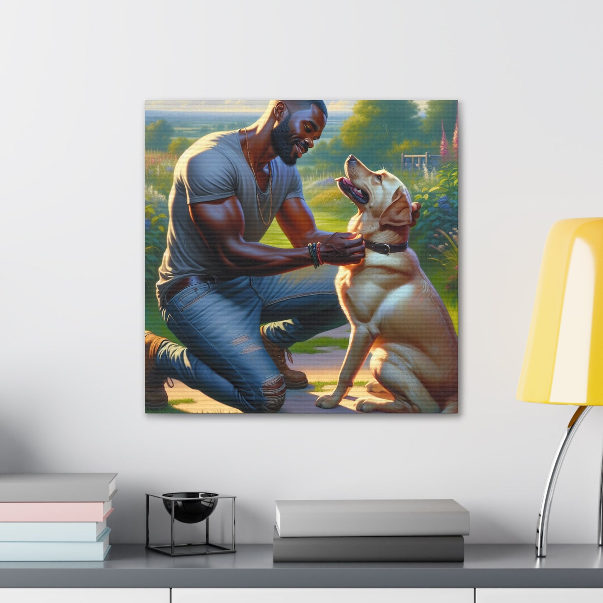 "Golden Moment: Man and Dog" - Canvas - Authentic4Us