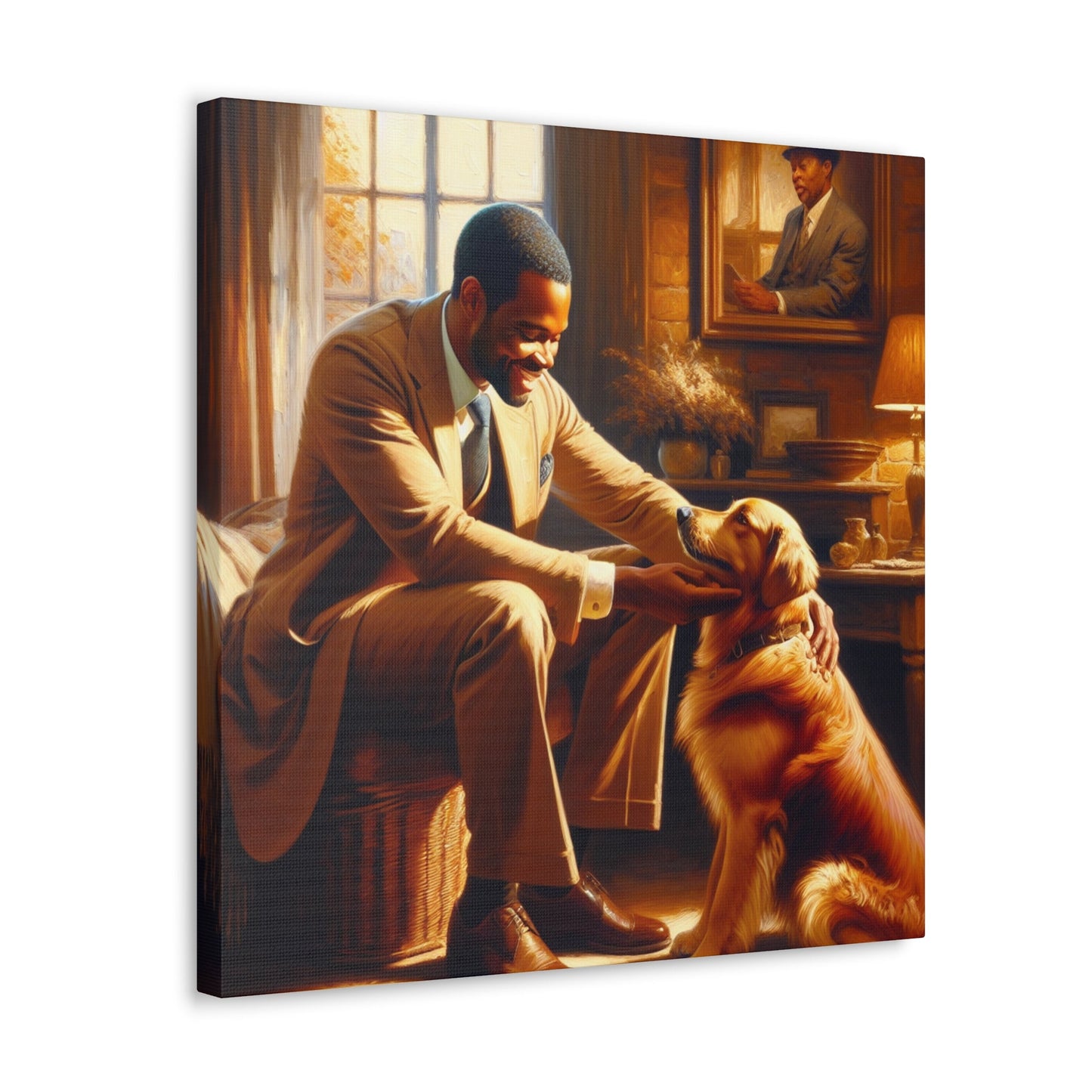 "Golden Serenity: Man and Dog" - Canvas - Authentic4Us