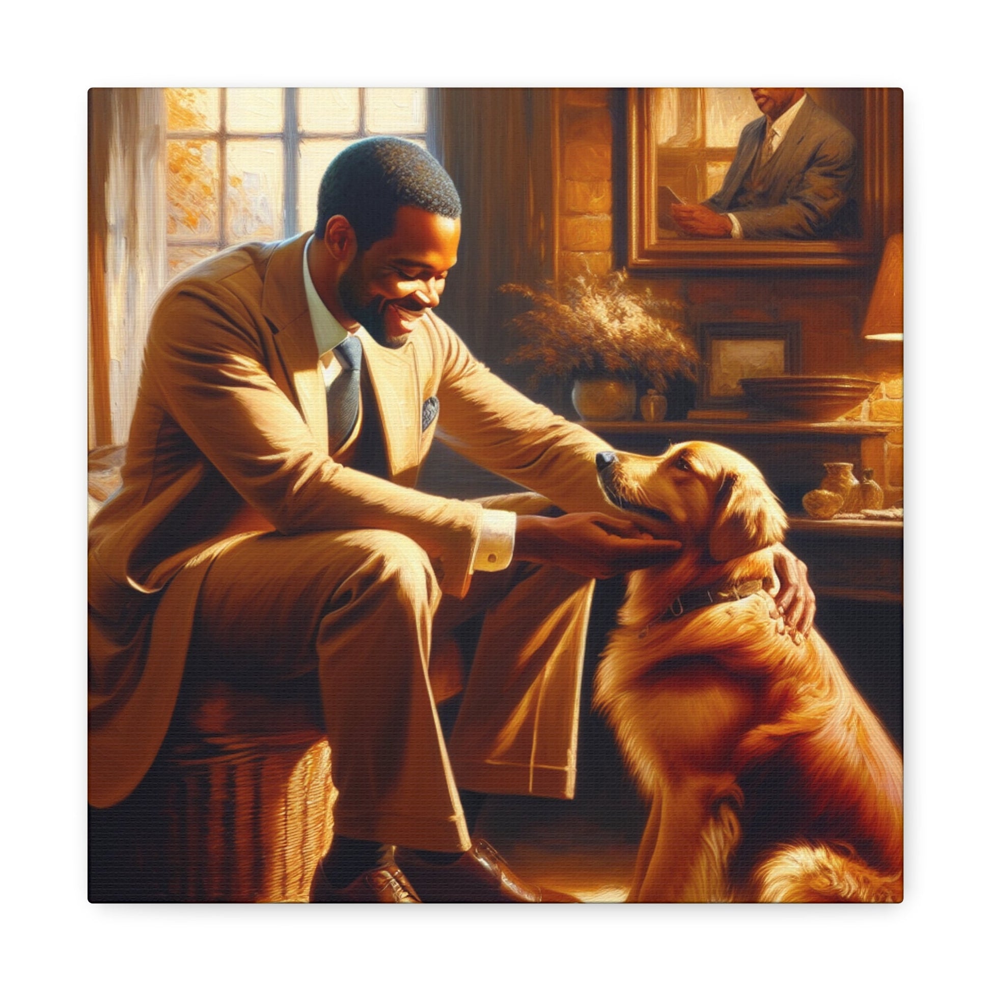 "Golden Serenity: Man and Dog" - Canvas - Authentic4Us