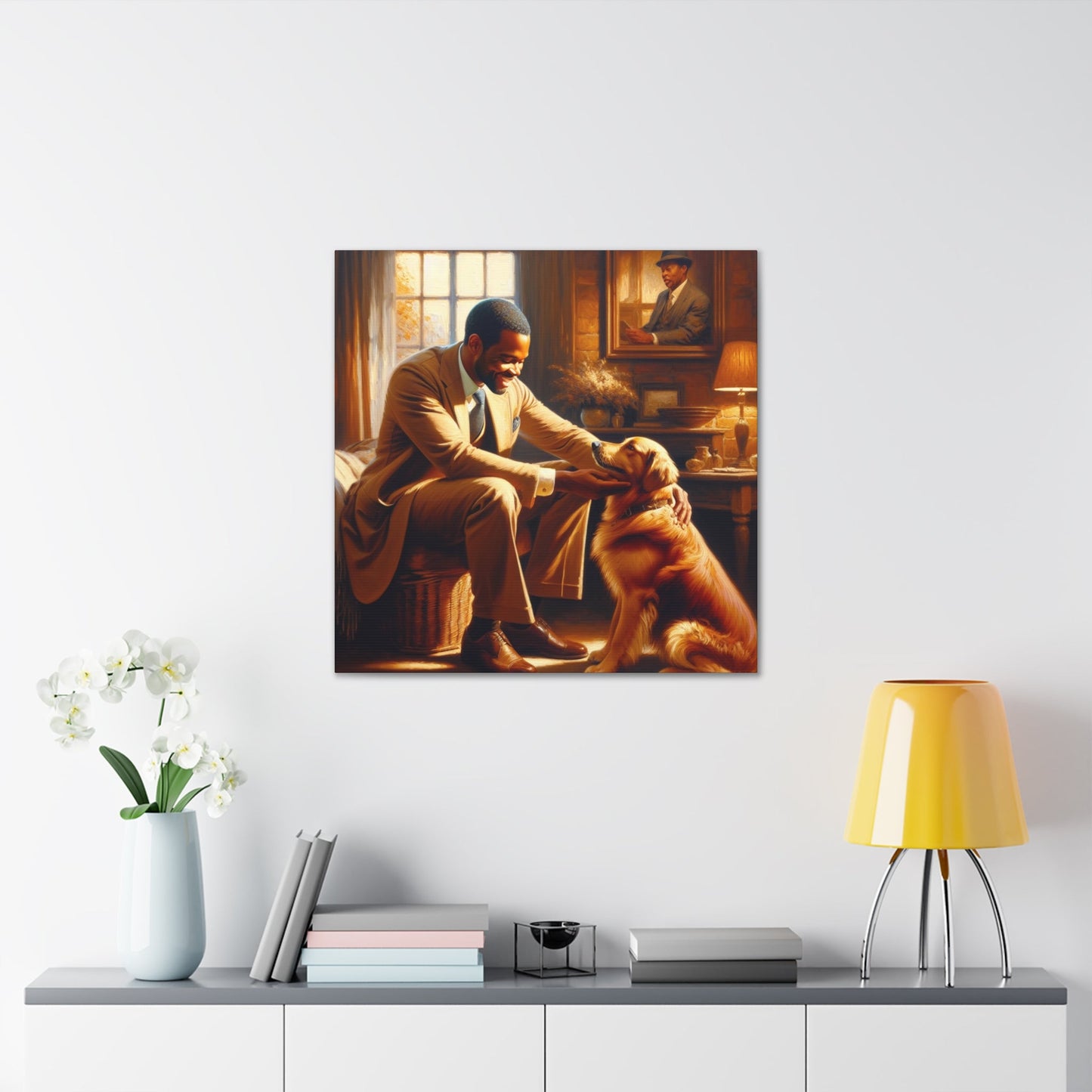 "Golden Serenity: Man and Dog" - Canvas - Authentic4Us