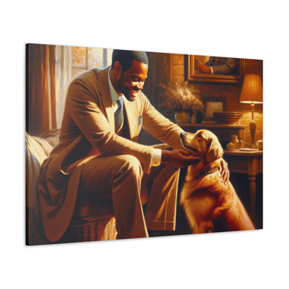 "Golden Serenity: Man and Dog" - Canvas - Authentic4Us