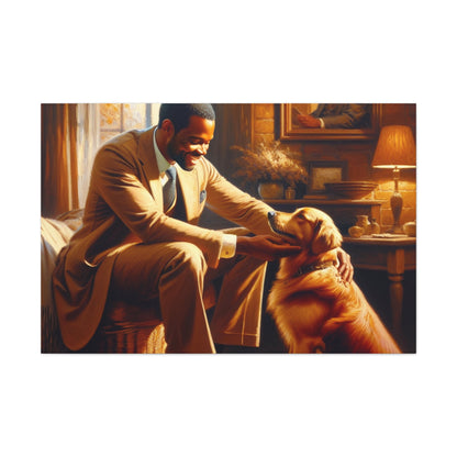 "Golden Serenity: Man and Dog" - Canvas - Authentic4Us