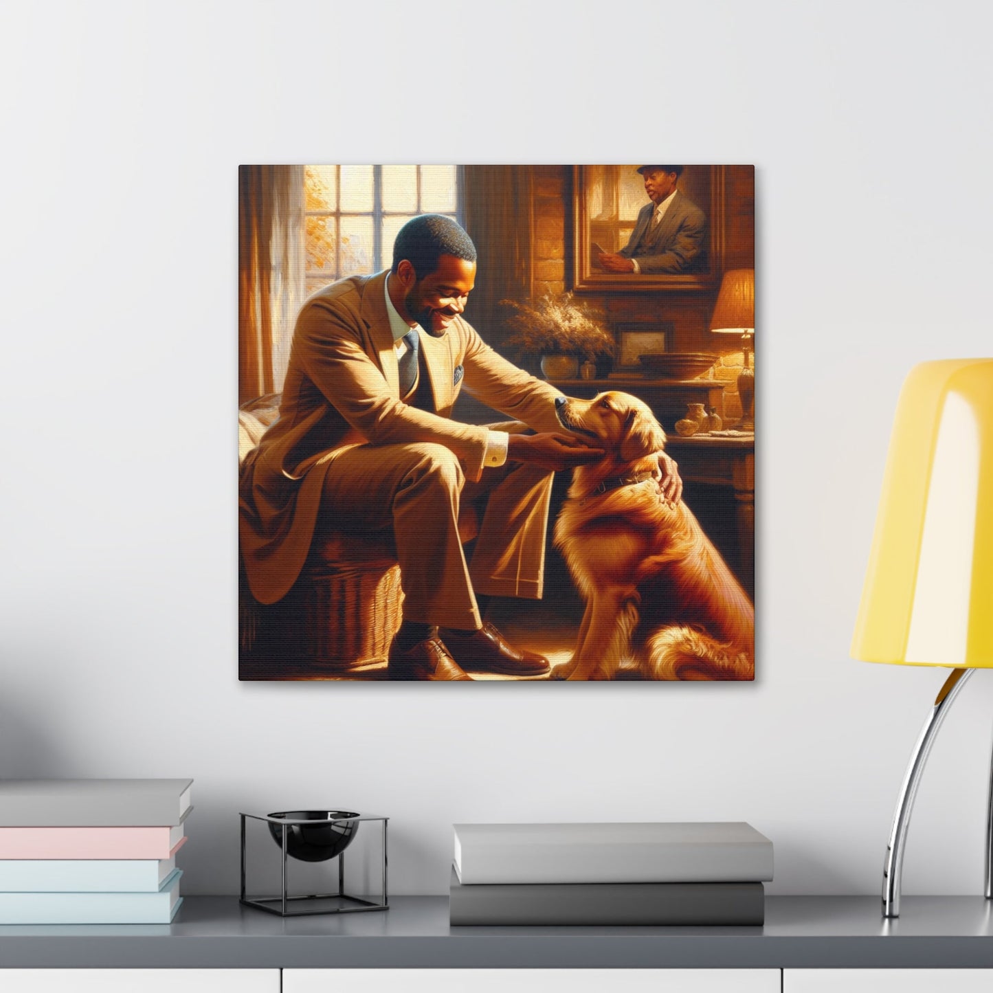 "Golden Serenity: Man and Dog" - Canvas - Authentic4Us