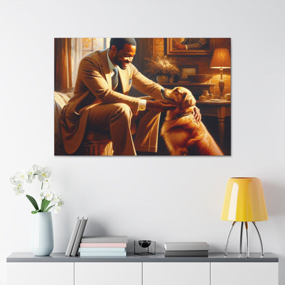 "Golden Serenity: Man and Dog" - Canvas - Authentic4Us