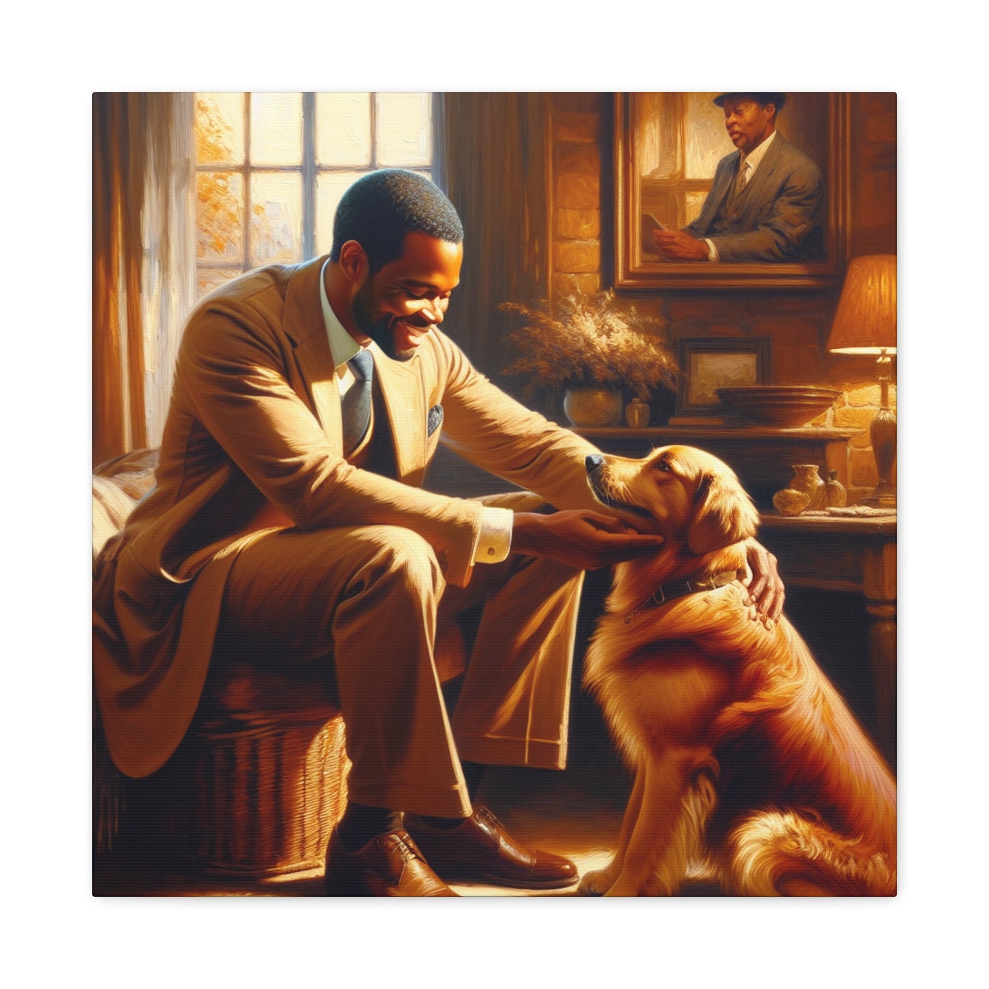 "Golden Serenity: Man and Dog" - Canvas - Authentic4Us