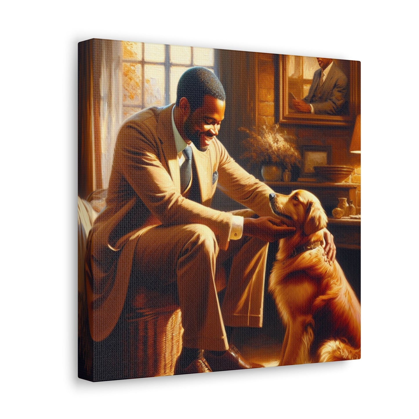 "Golden Serenity: Man and Dog" - Canvas - Authentic4Us