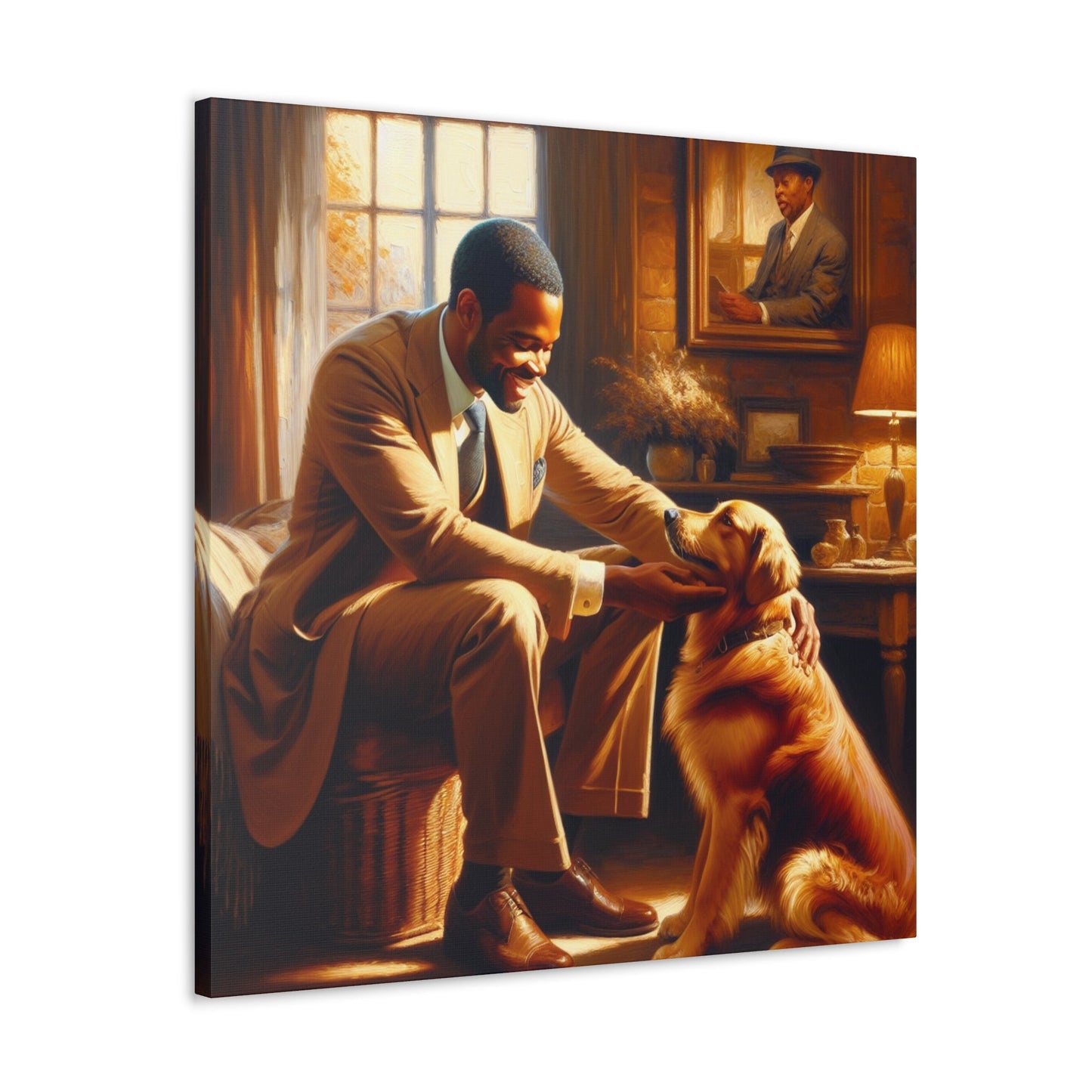 "Golden Serenity: Man and Dog" - Canvas - Authentic4Us