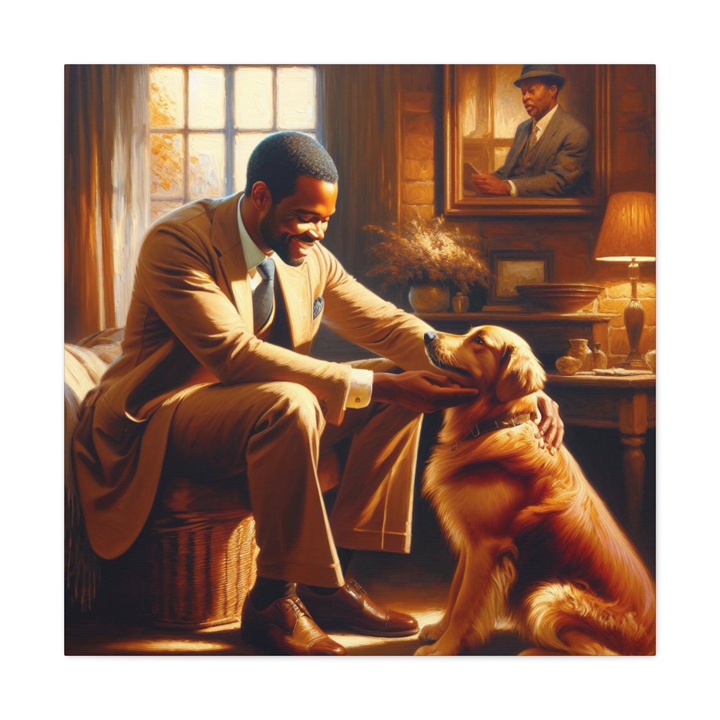 "Golden Serenity: Man and Dog" - Canvas - Authentic4Us