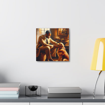 "Golden Serenity: Man and Dog" - Canvas - Authentic4Us