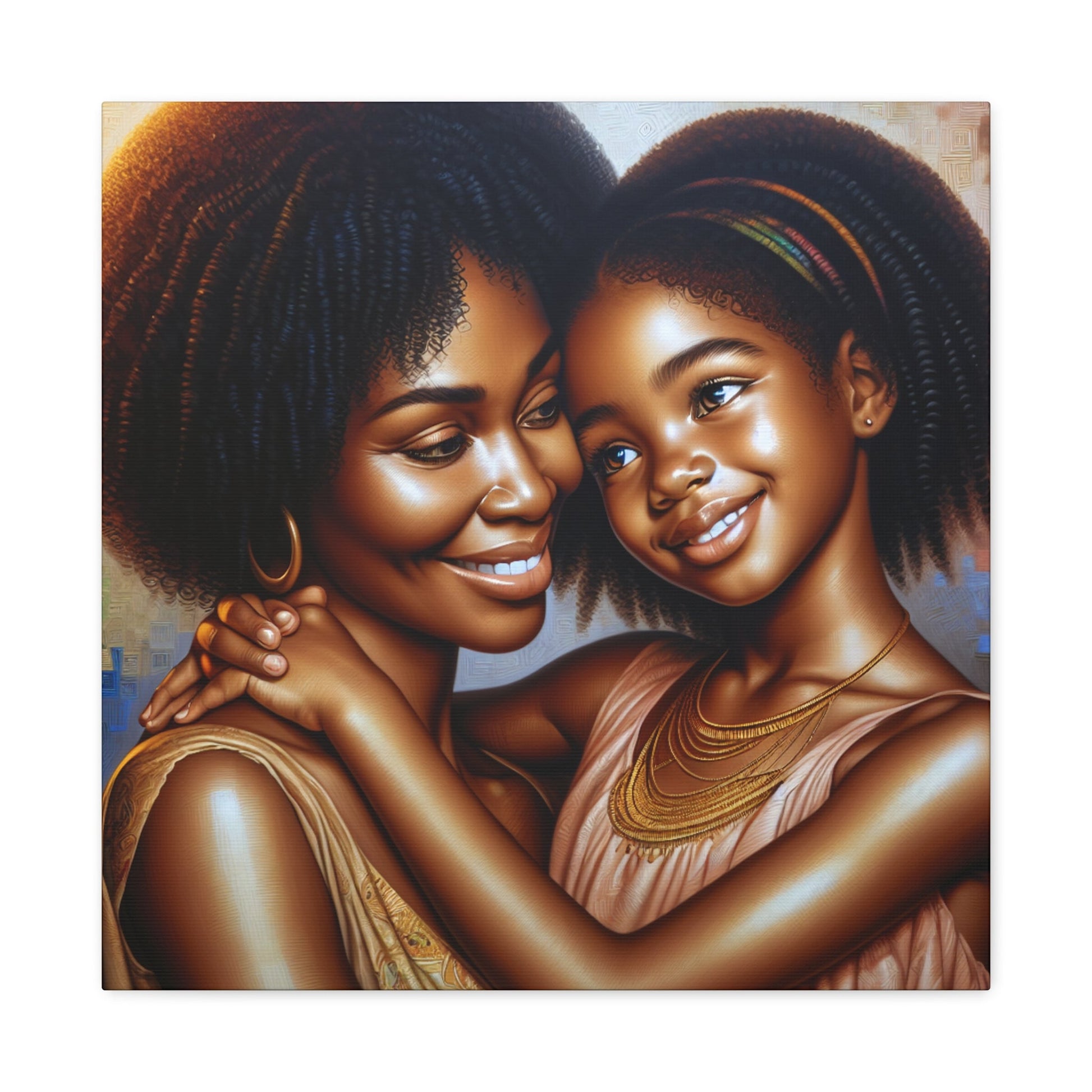 "Harmonic Affection: Mother-Daughter Embrace" - Canvas - Authentic4Us