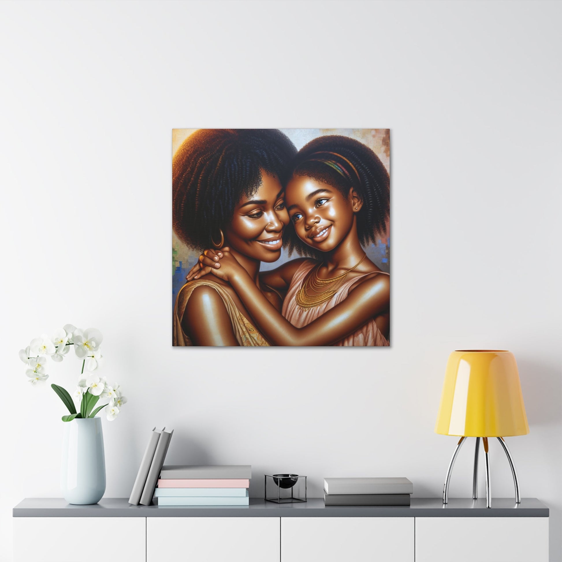 "Harmonic Affection: Mother-Daughter Embrace" - Canvas - Authentic4Us