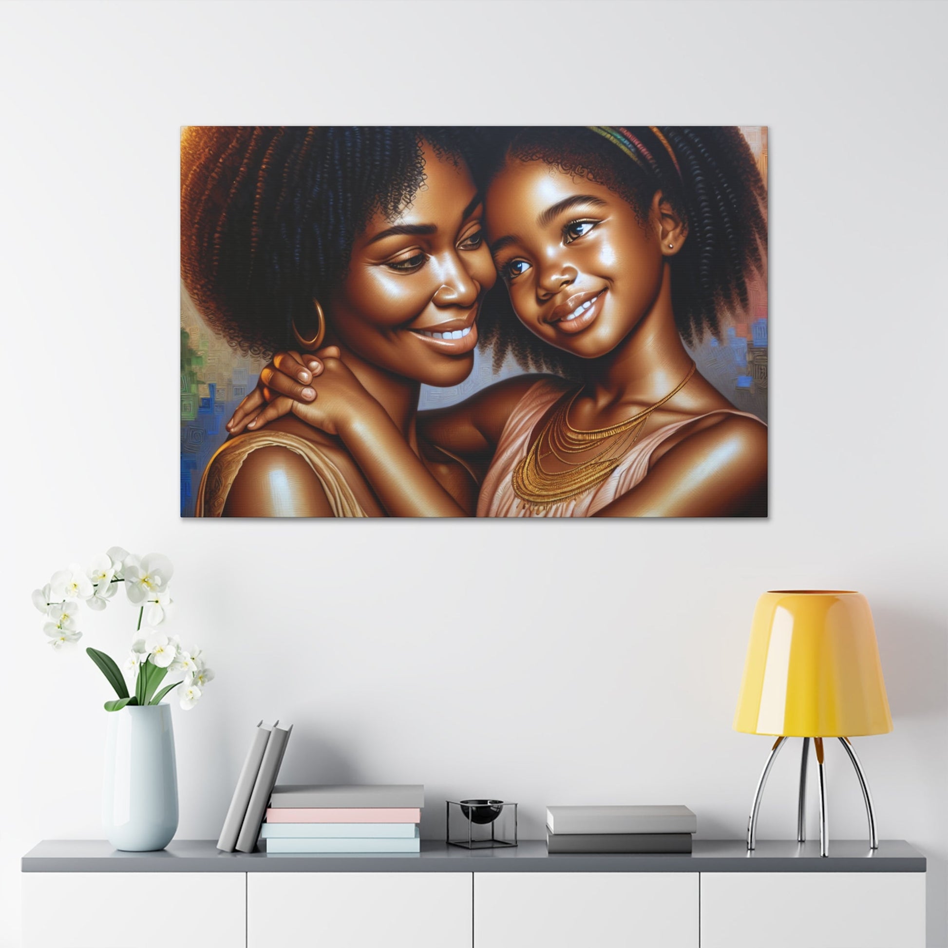 "Harmonic Affection: Mother-Daughter Embrace" - Canvas - Authentic4Us