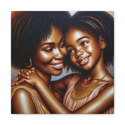 "Harmonic Affection: Mother-Daughter Embrace" - Canvas - Authentic4Us