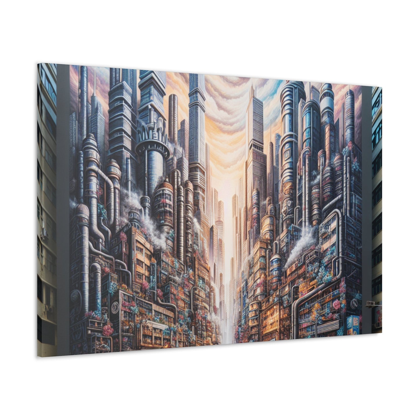 "Immersive Cyberpunk City Mural" - Canvas - Authentic4Us