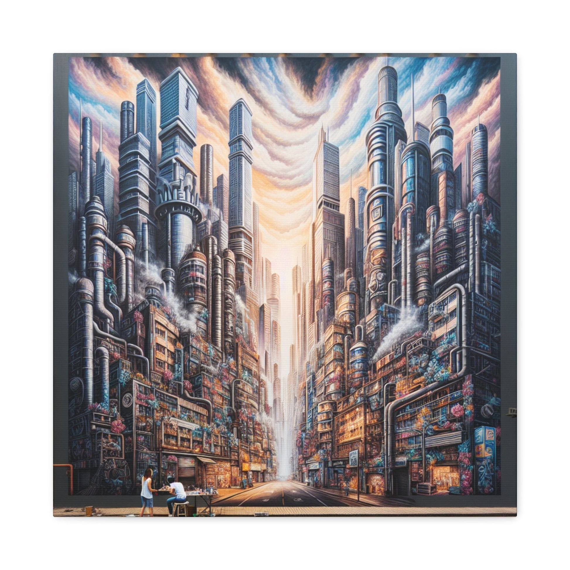 "Immersive Cyberpunk City Mural" - Canvas - Authentic4Us