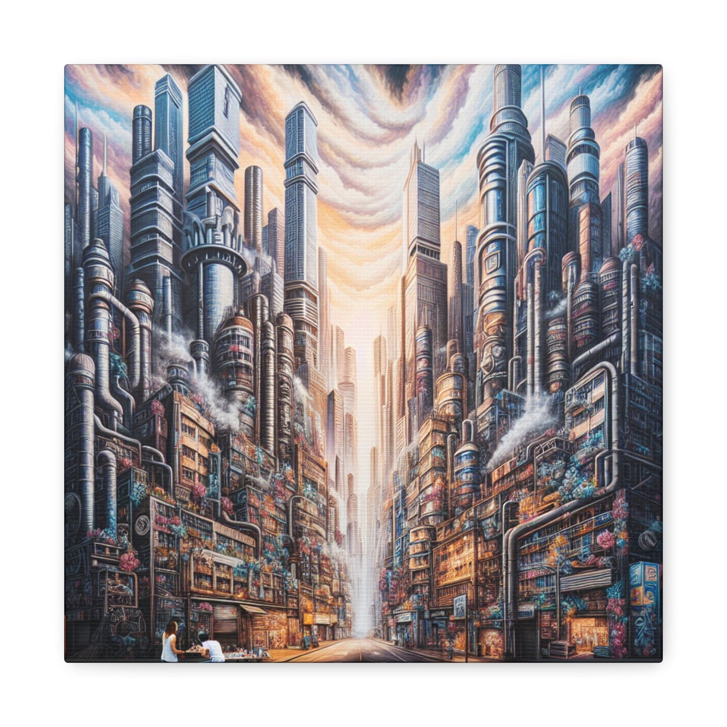 "Immersive Cyberpunk City Mural" - Canvas - Authentic4Us