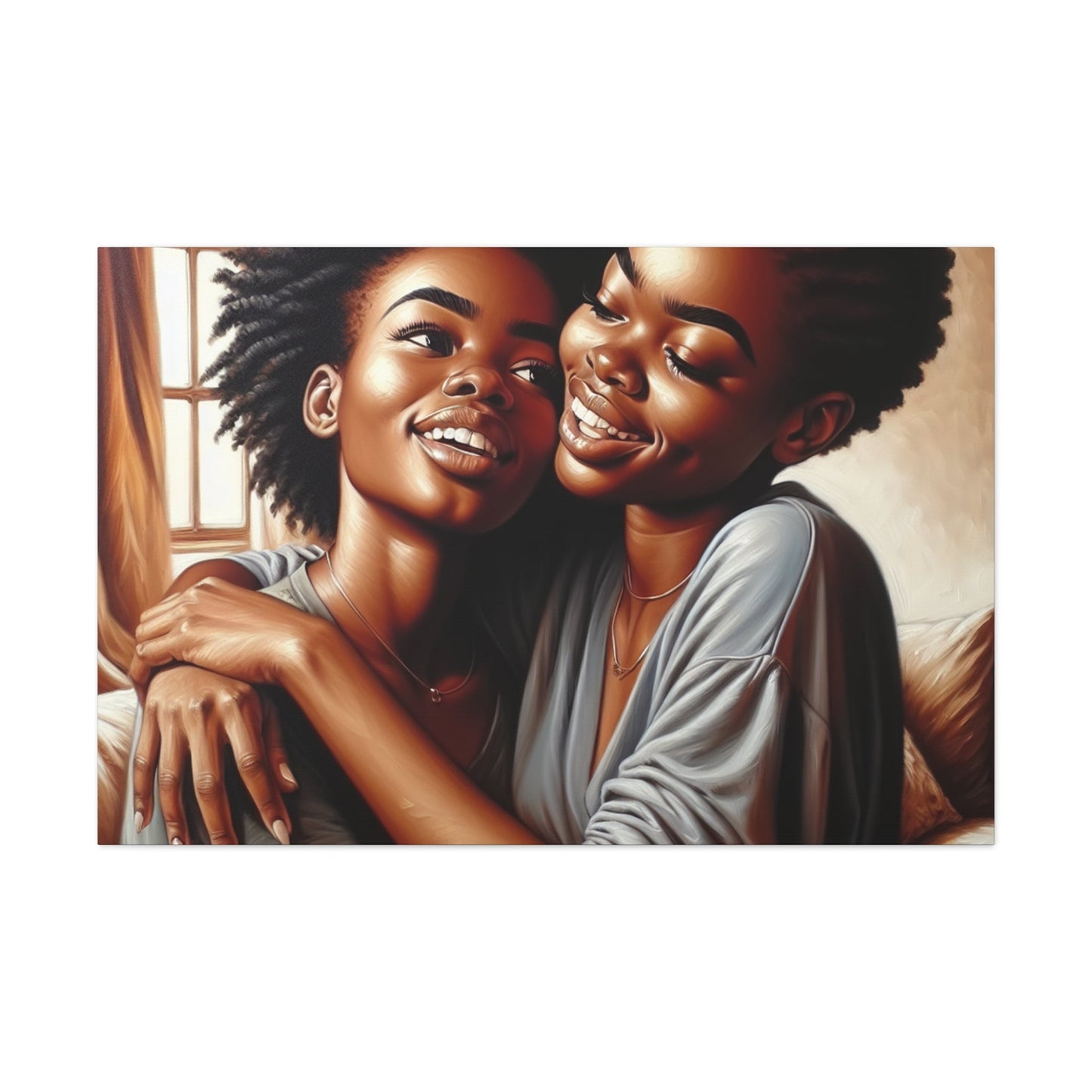 "Joyful Bond: Friends Embracing Painting" - Canvas - Authentic4Us