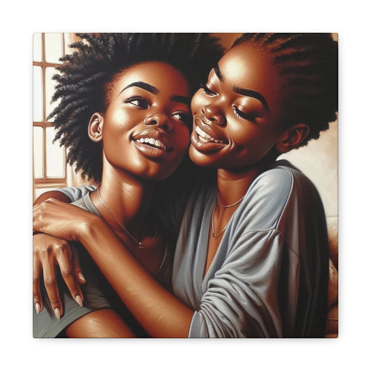 "Joyful Bond: Friends Embracing Painting" - Canvas - Authentic4Us