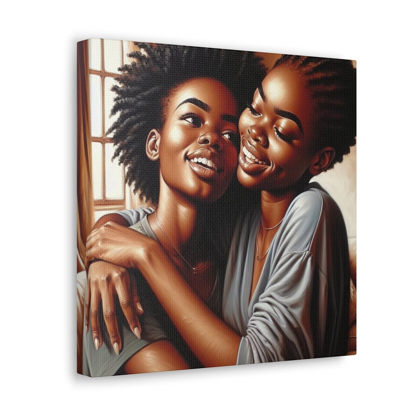 "Joyful Bond: Friends Embracing Painting" - Canvas - Authentic4Us