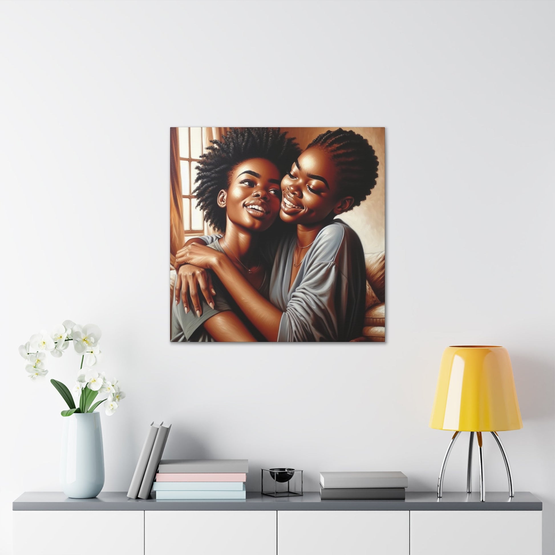 "Joyful Bond: Friends Embracing Painting" - Canvas - Authentic4Us