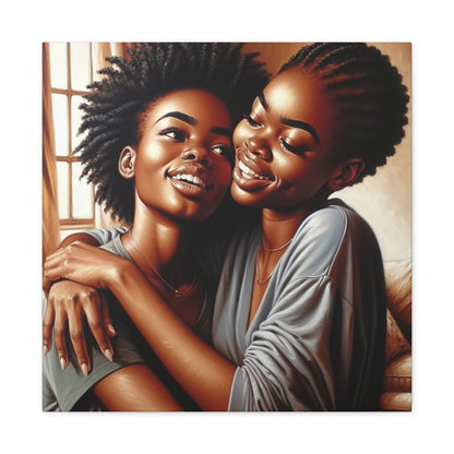 "Joyful Bond: Friends Embracing Painting" - Canvas - Authentic4Us