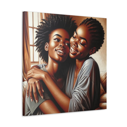 "Joyful Bond: Friends Embracing Painting" - Canvas - Authentic4Us