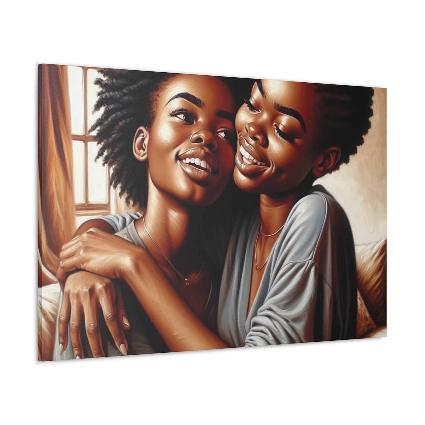 "Joyful Bond: Friends Embracing Painting" - Canvas - Authentic4Us