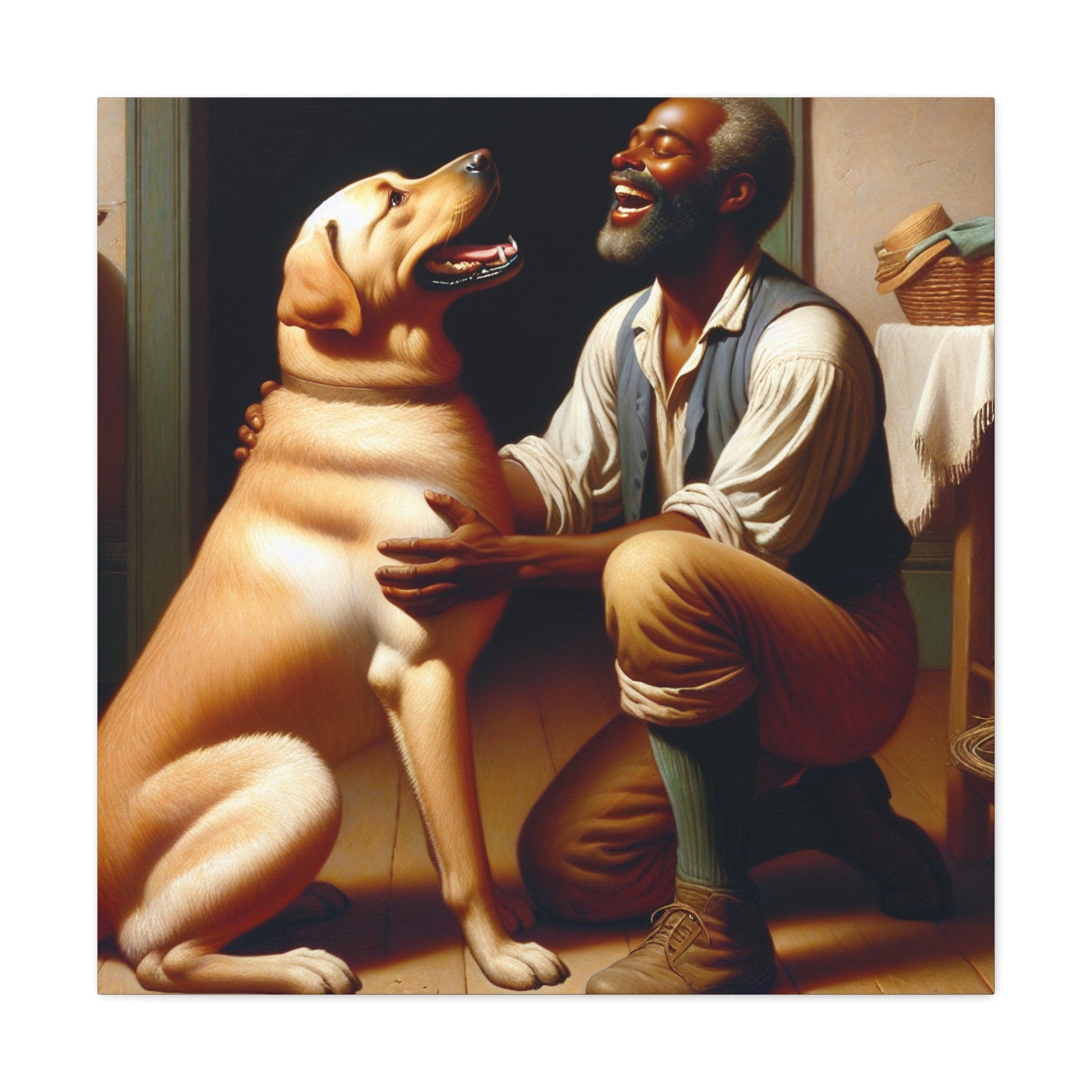 "Joyful Bond: Man and Dog" - Canvas - Authentic4Us