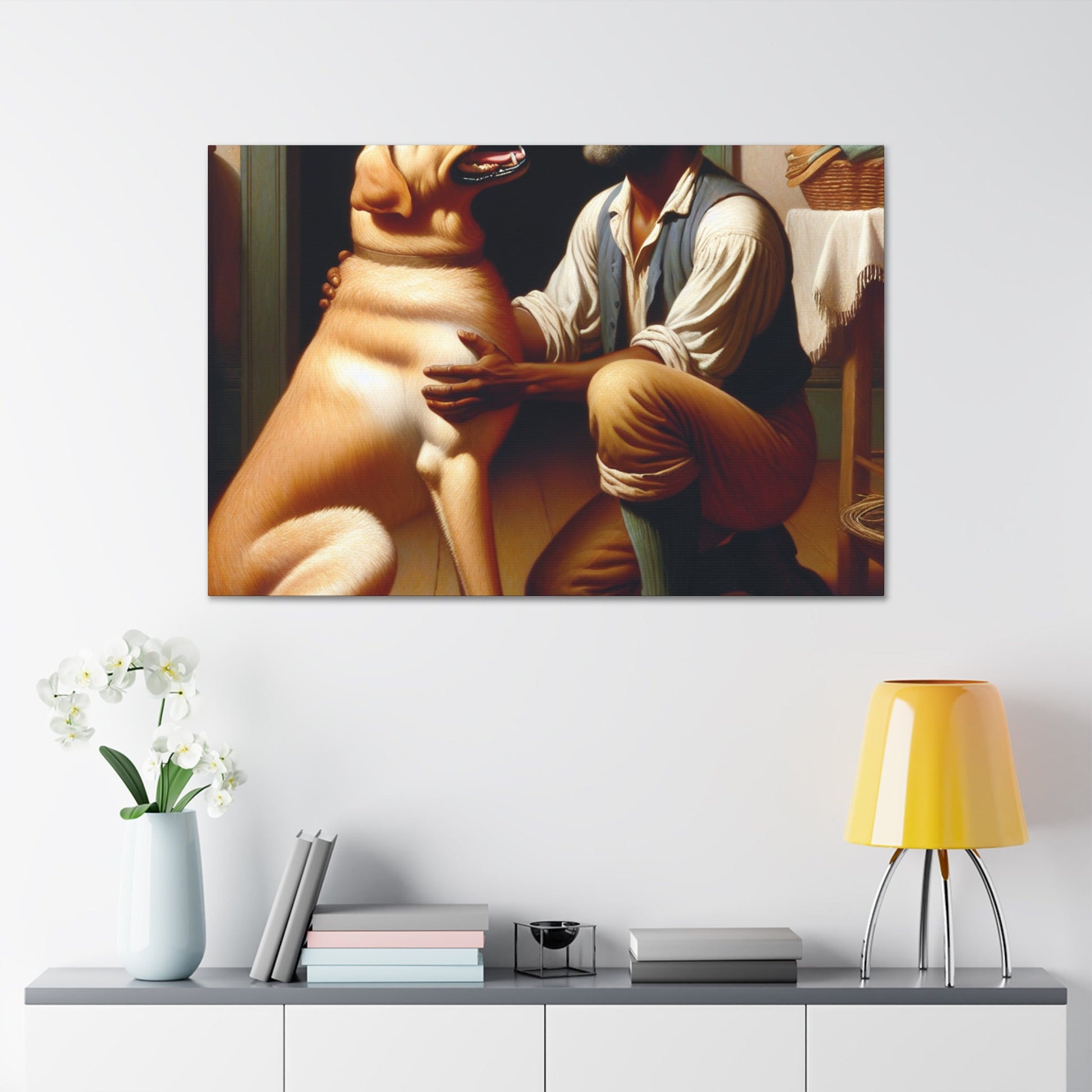 "Joyful Bond: Man and Dog" - Canvas - Authentic4Us