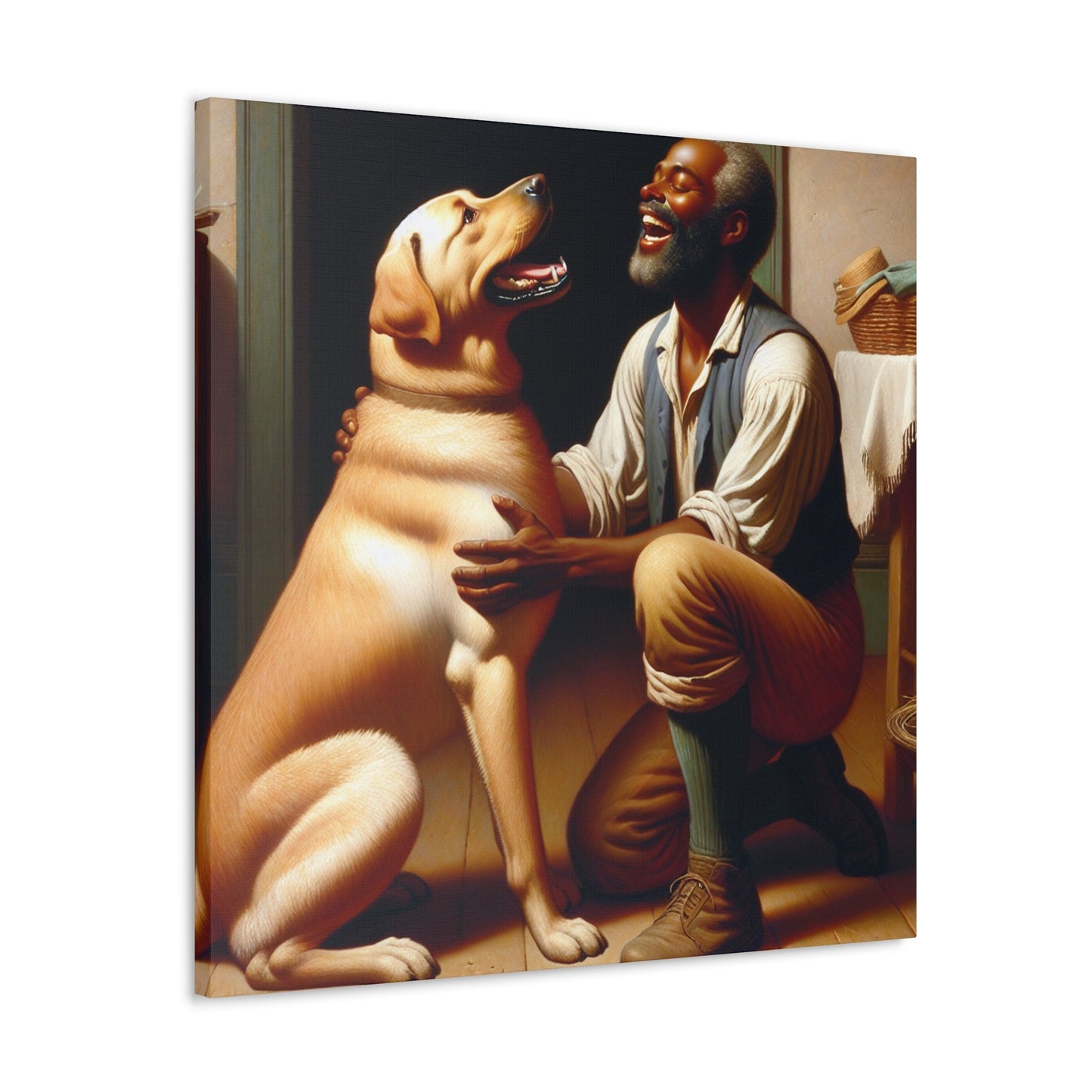 "Joyful Bond: Man and Dog" - Canvas - Authentic4Us