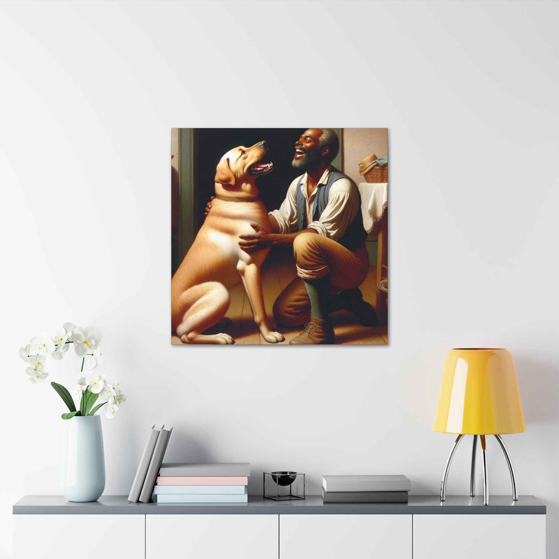 "Joyful Bond: Man and Dog" - Canvas - Authentic4Us