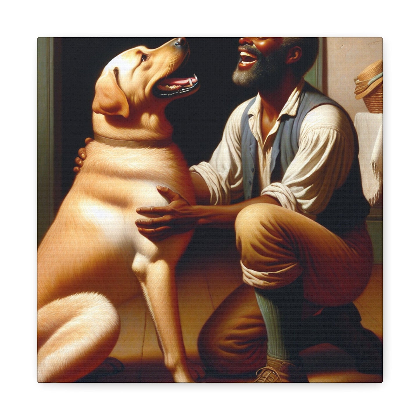 "Joyful Bond: Man and Dog" - Canvas - Authentic4Us