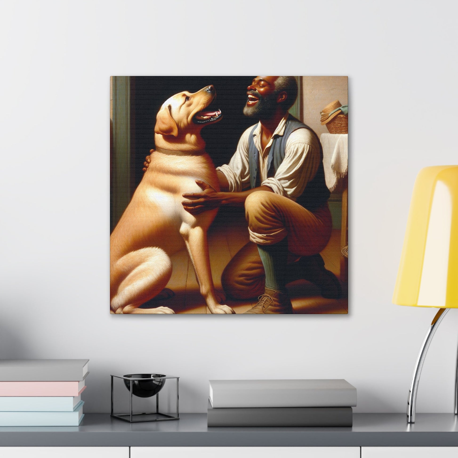 "Joyful Bond: Man and Dog" - Canvas - Authentic4Us