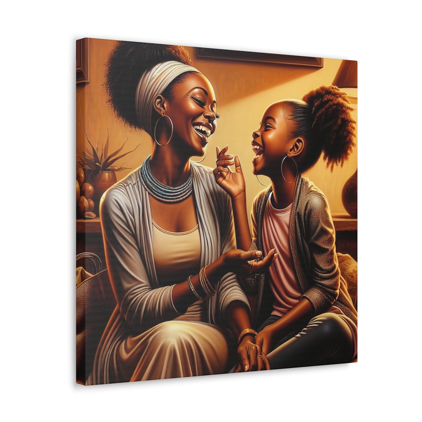 "Joyful Bonds: Mother and Daughter" - Canvas - Authentic4Us