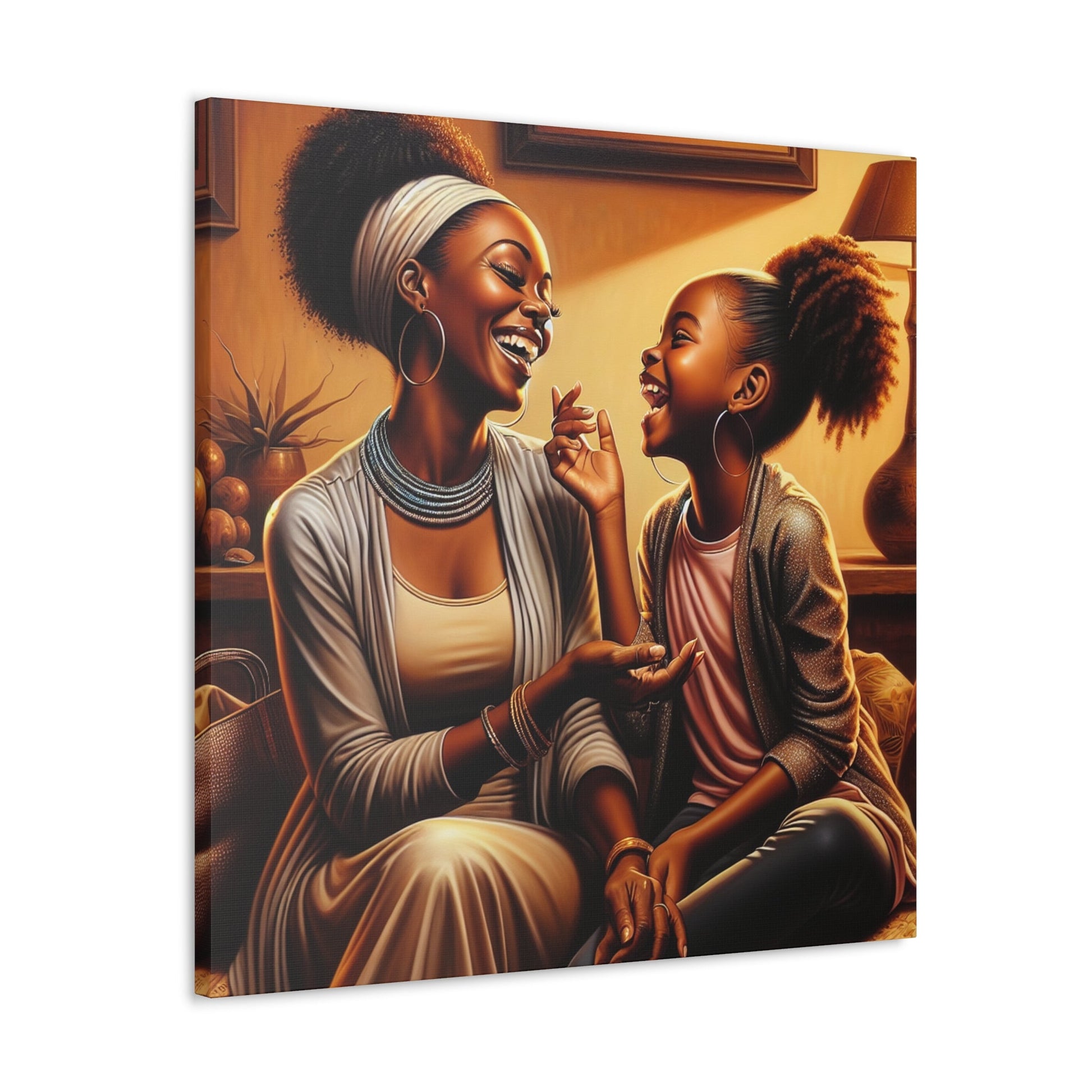 "Joyful Bonds: Mother and Daughter" - Canvas - Authentic4Us