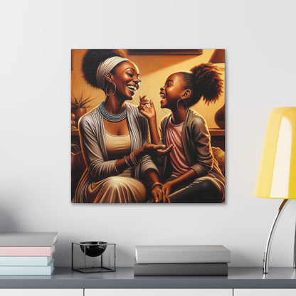 "Joyful Bonds: Mother and Daughter" - Canvas - Authentic4Us