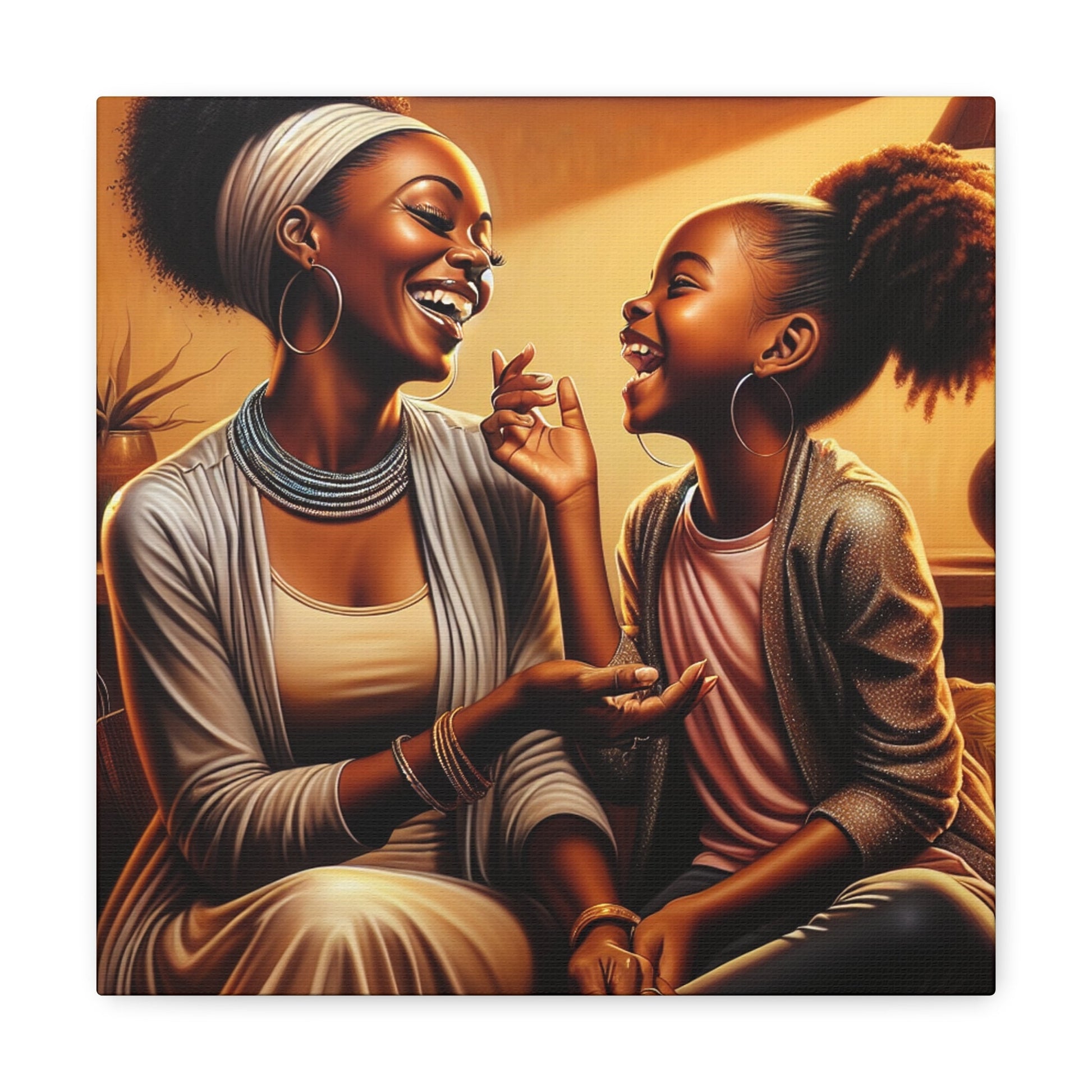 "Joyful Bonds: Mother and Daughter" - Canvas - Authentic4Us