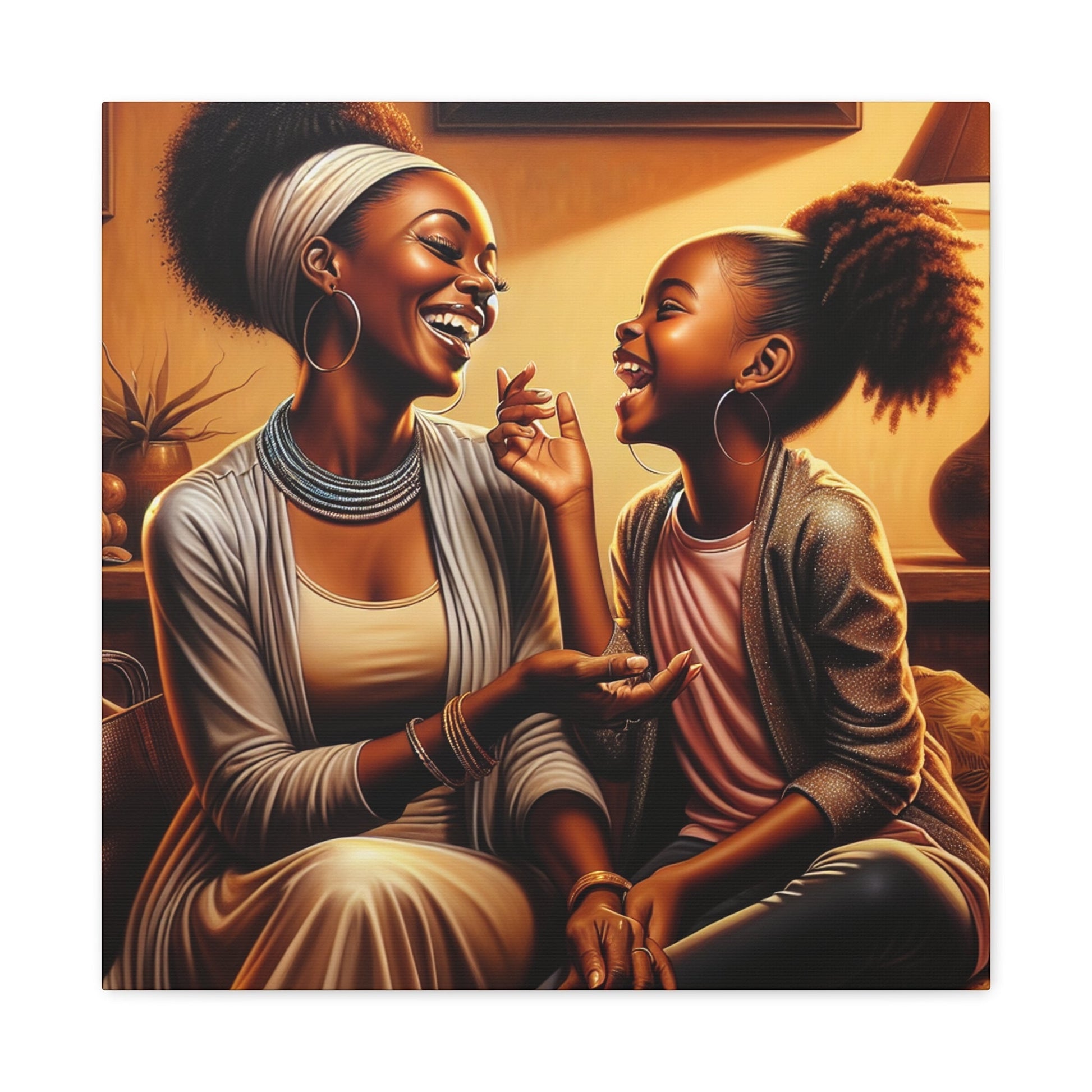 "Joyful Bonds: Mother and Daughter" - Canvas - Authentic4Us