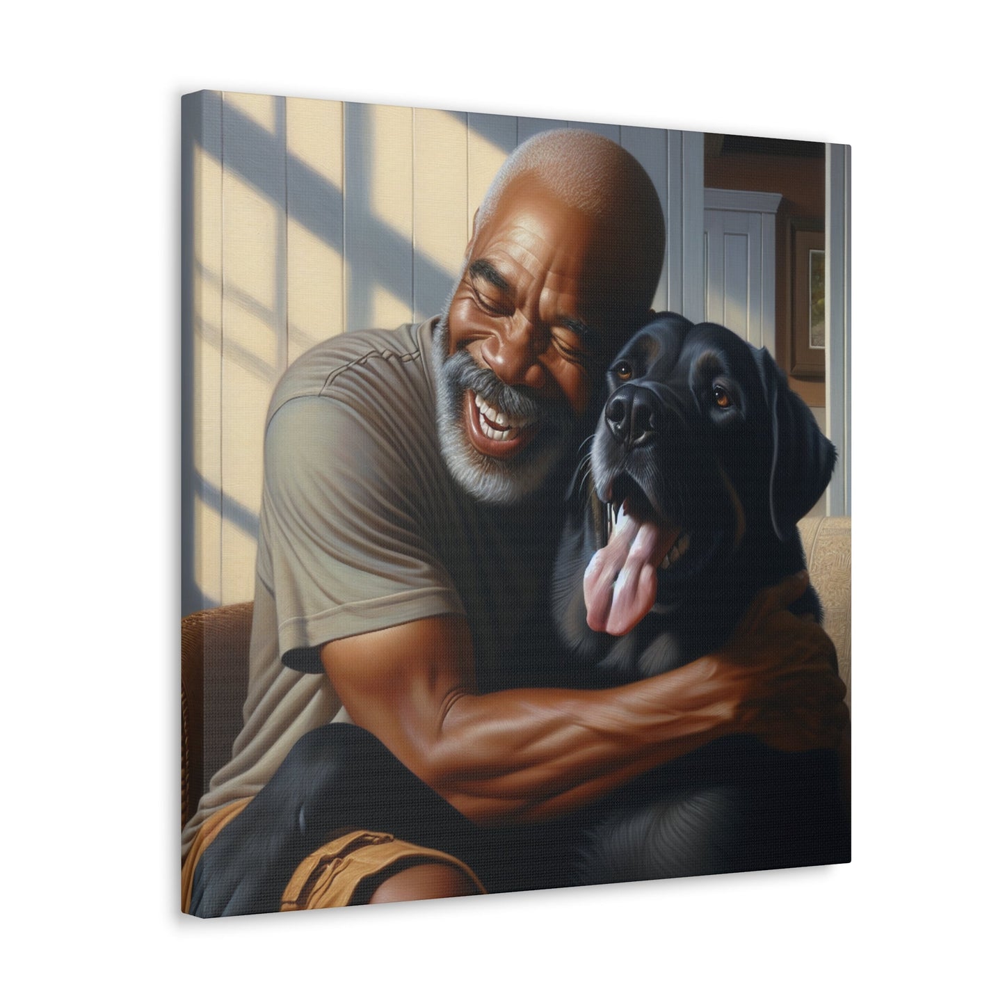 "Joyful Embrace: Man and Dog" - Canvas - Authentic4Us