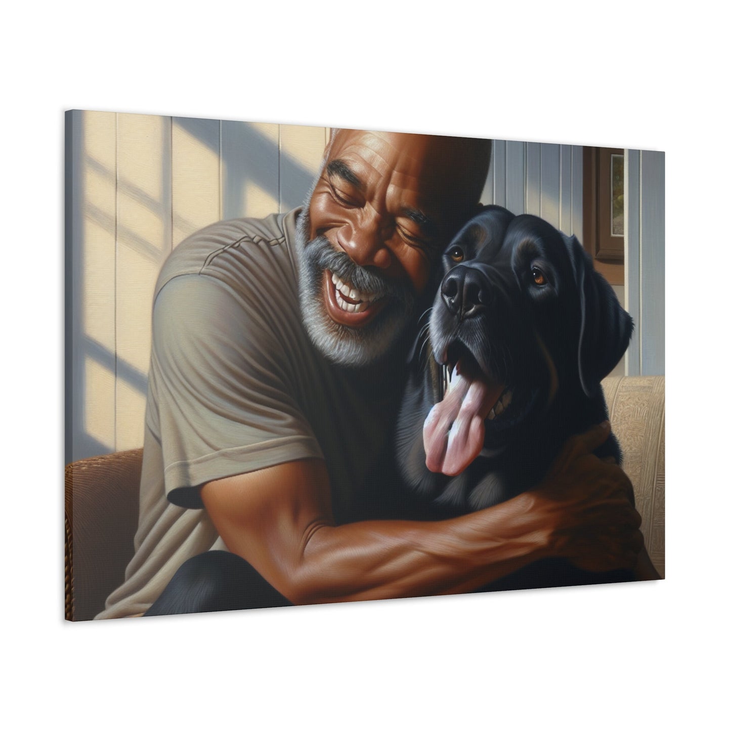 "Joyful Embrace: Man and Dog" - Canvas - Authentic4Us