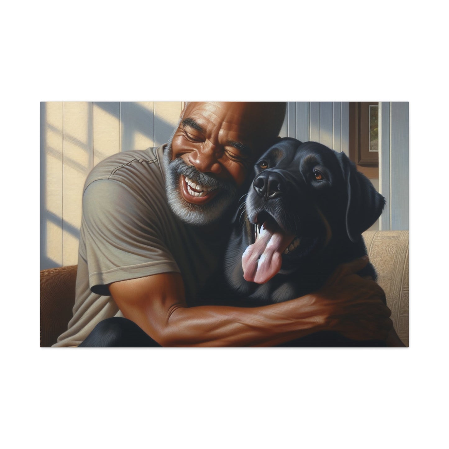 "Joyful Embrace: Man and Dog" - Canvas - Authentic4Us