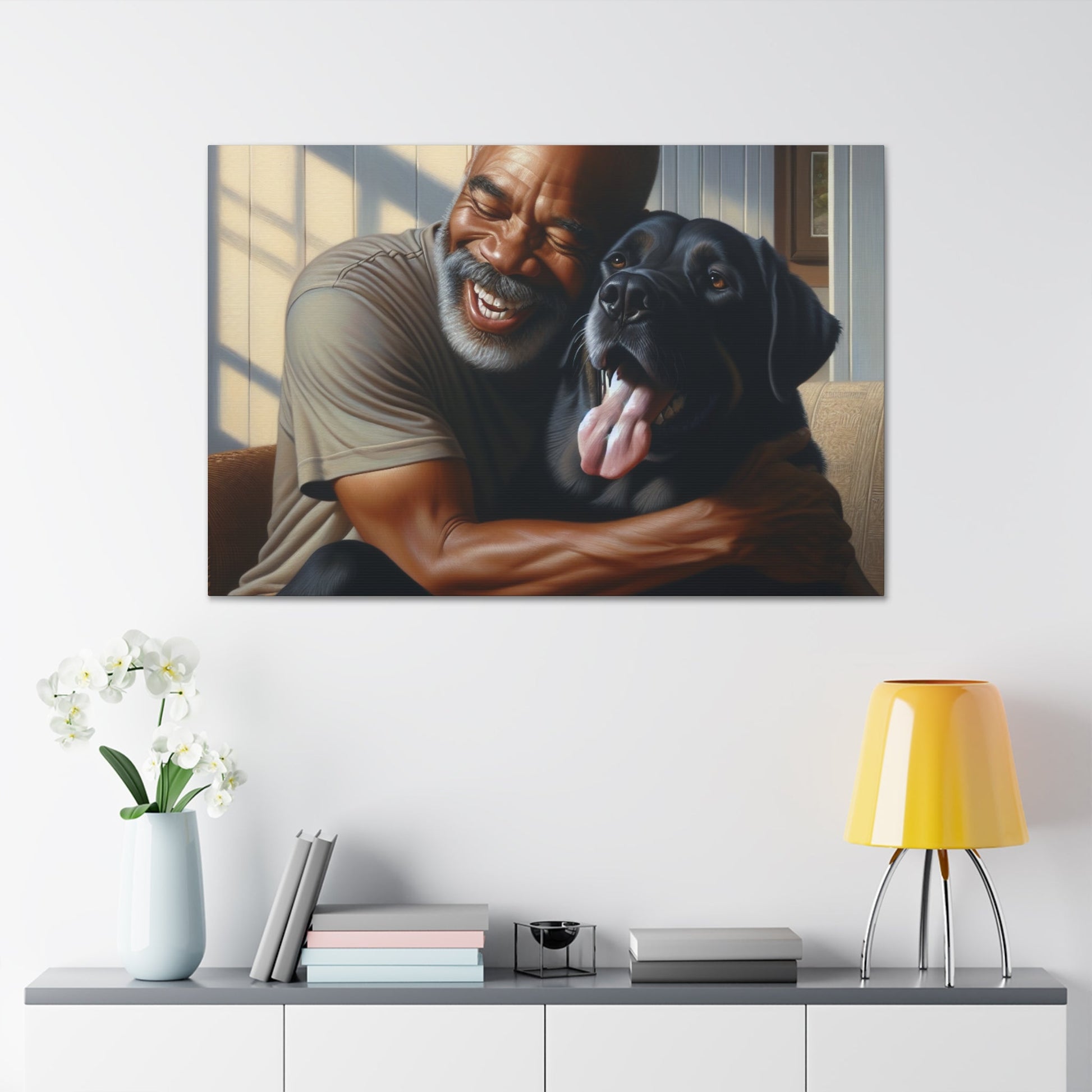 "Joyful Embrace: Man and Dog" - Canvas - Authentic4Us