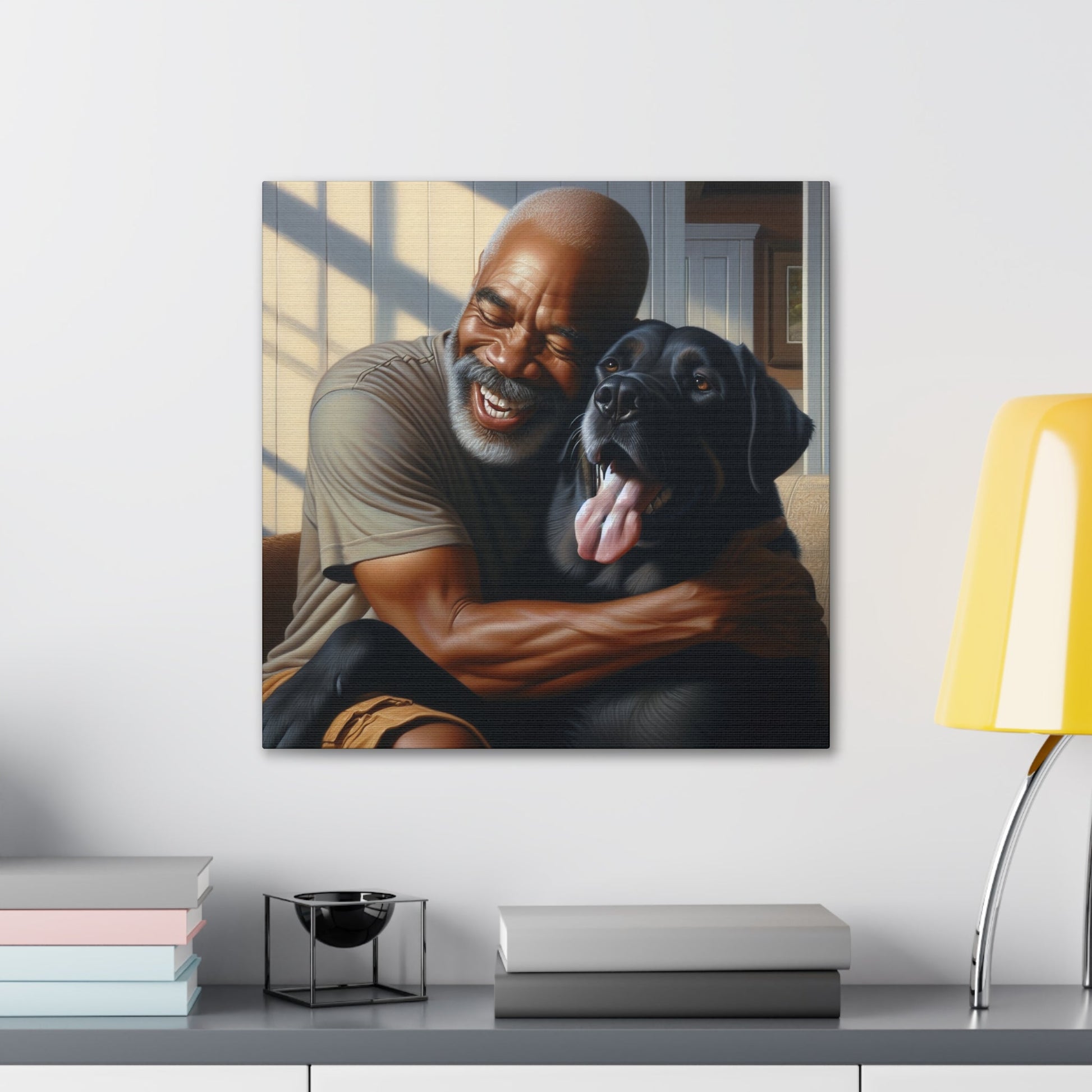 "Joyful Embrace: Man and Dog" - Canvas - Authentic4Us