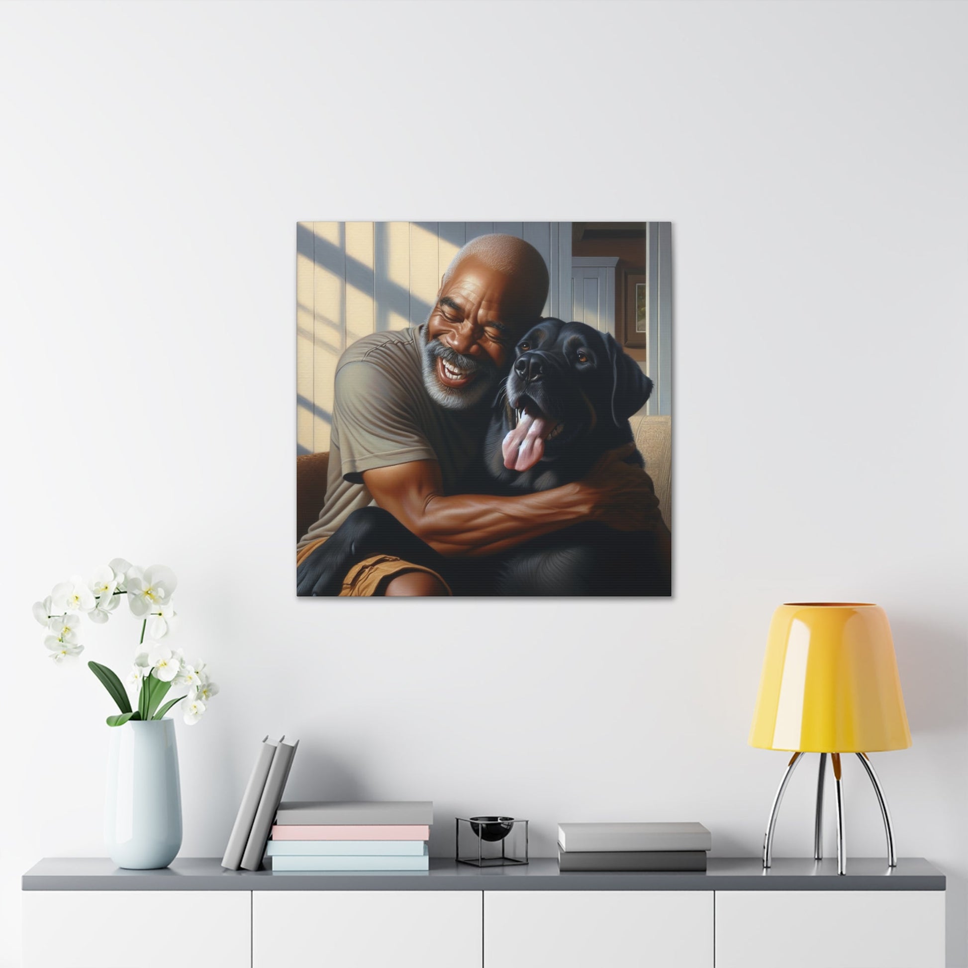 "Joyful Embrace: Man and Dog" - Canvas - Authentic4Us