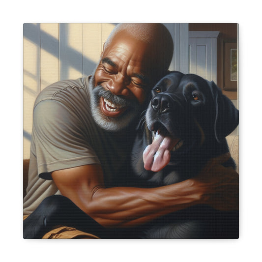 "Joyful Embrace: Man and Dog" - Canvas - Authentic4Us