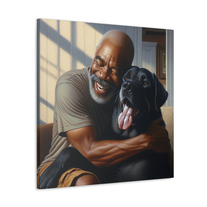 "Joyful Embrace: Man and Dog" - Canvas - Authentic4Us