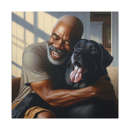 "Joyful Embrace: Man and Dog" - Canvas - Authentic4Us