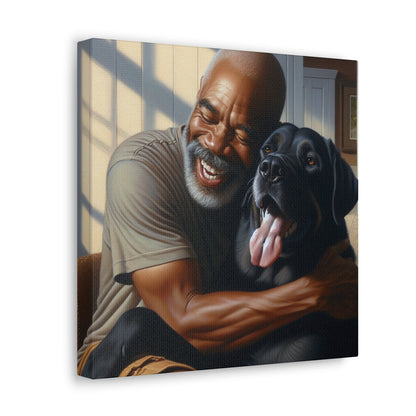 "Joyful Embrace: Man and Dog" - Canvas - Authentic4Us