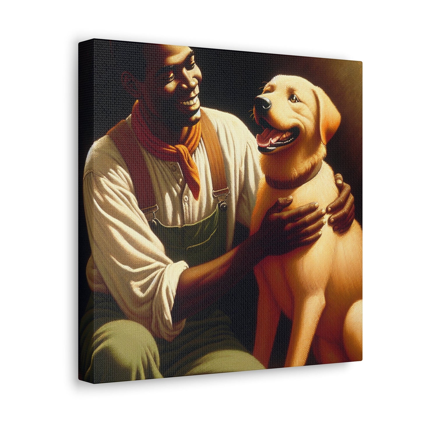 "Joyful Man and Dog Painting" - Canvas - Authentic4Us