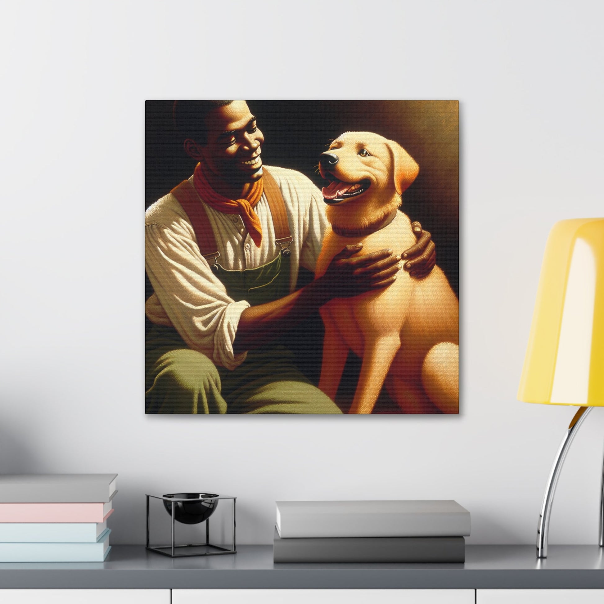 "Joyful Man and Dog Painting" - Canvas - Authentic4Us